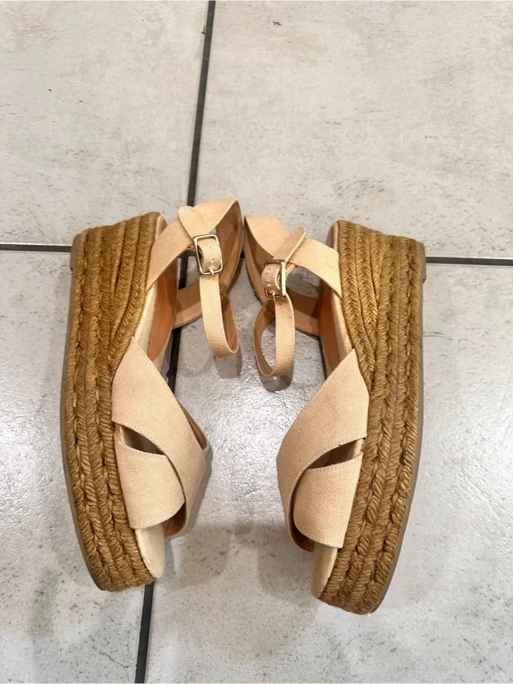 Castaner Natural Linen Crisscross Espadrille Wedges euro 39 platforms